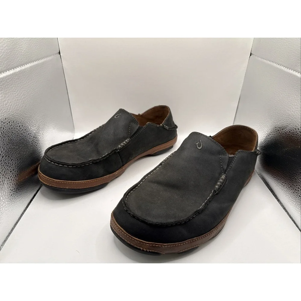 Olukai Moloa Mens Leather Slip On Moc Toe Black 10128-4033 Size 10 NO‎ INSOLES